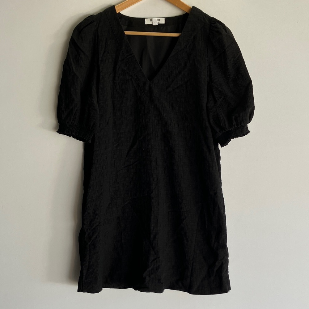 BB Dakota Textured Black V-Neck Dress